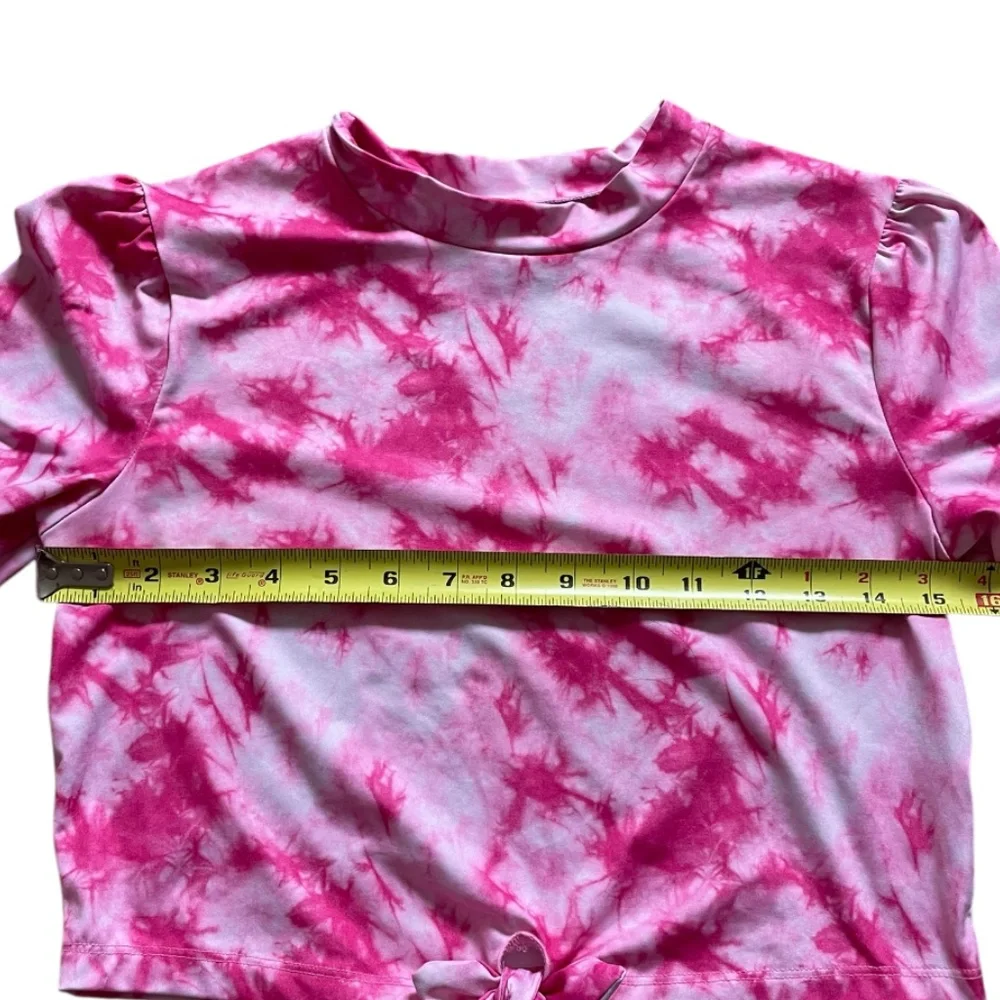 More Than Magic Girls XL 14/16 Pink White Tie Dye Swim Shirt Rashguard